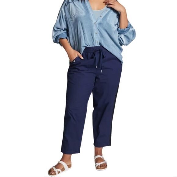 Anthropologie Maeve Navy Twill Track Pants - Picture 1 of 5